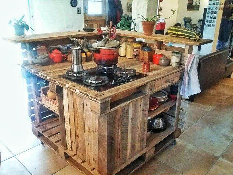 Pallet Kitchen Island DIY Crafts   Creative Pallet Kitchen Island With Stove And Countertop 