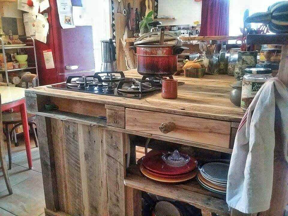 Pallet Kitchen Island DIY Crafts   Handmade Wooden Pallet Kitchen Island Stove 