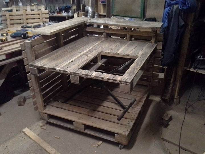 rustic pallet island with stove