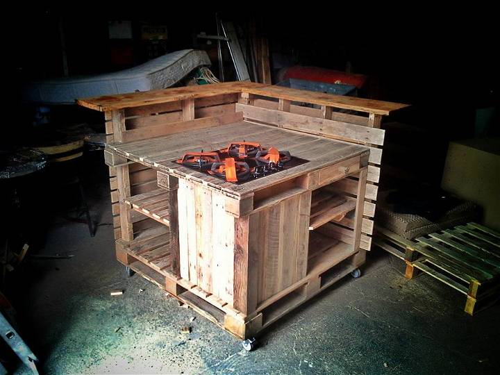 regained pallet kitchen island with stove