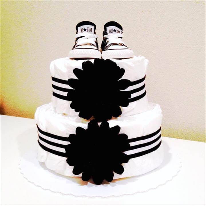black and white chuck taylor diaper cake