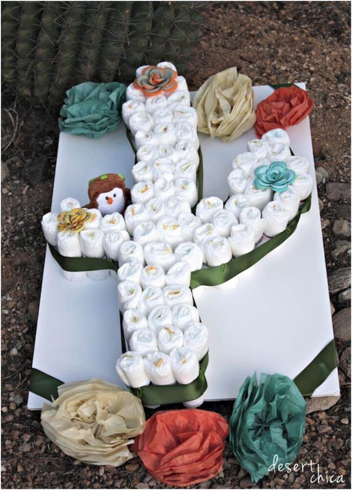 oszałamiający Cactus diaper cake