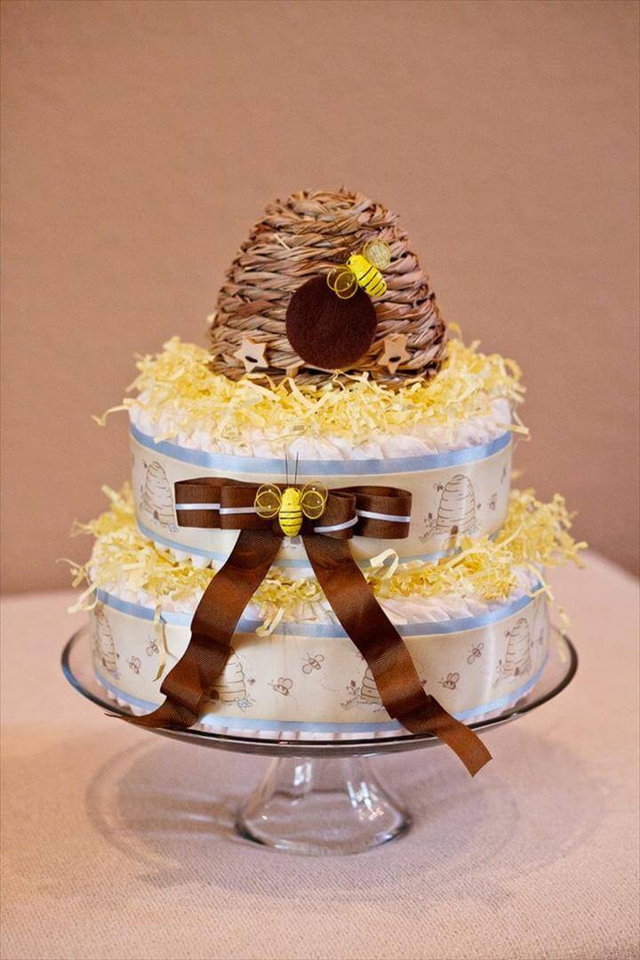 beautiful bee themed diaper cake