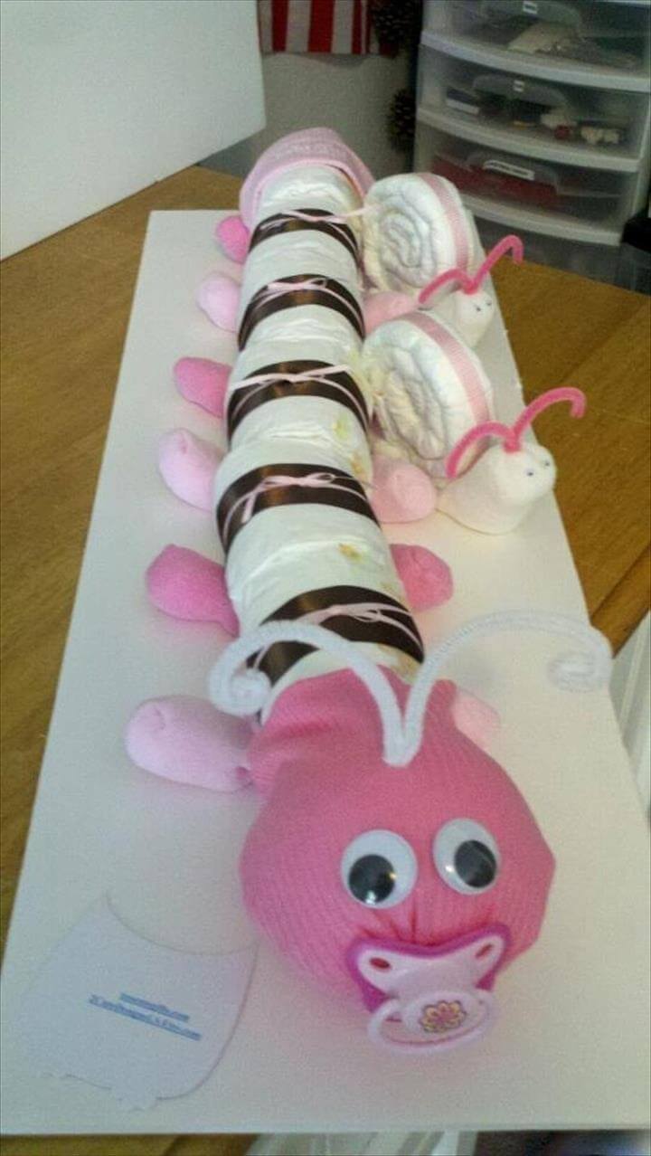 baby shower Caterpillar pieluchy ciasto