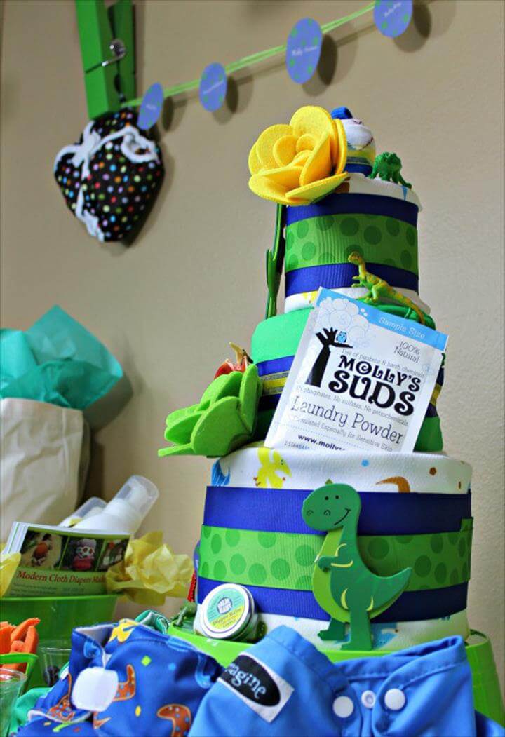 amazing dinosaur themed diaper cake