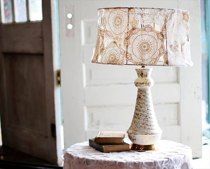 beautiful doily covered lampshade