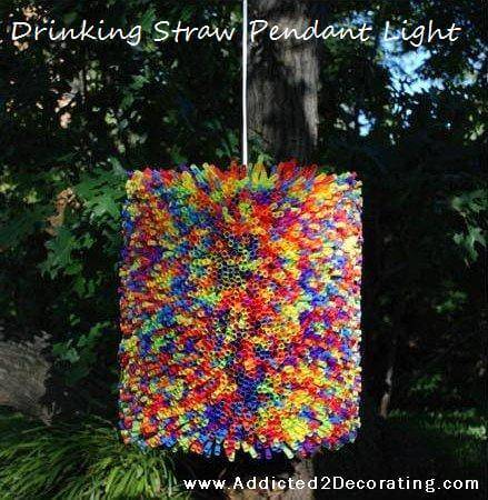 pendant lampshade made of colorful straws