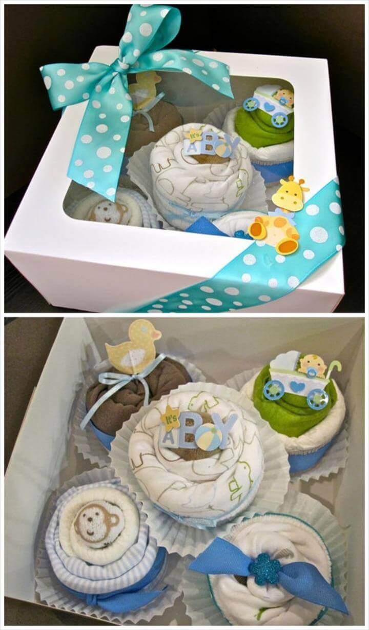 diapers into baby shower cupcakes
