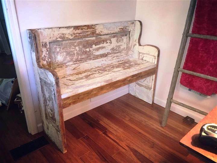 rustic bench made from an old door