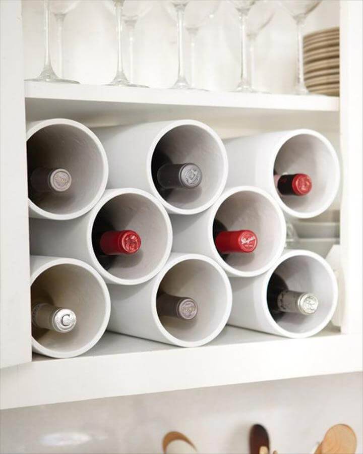 PVC pipes into beverage bottle rack