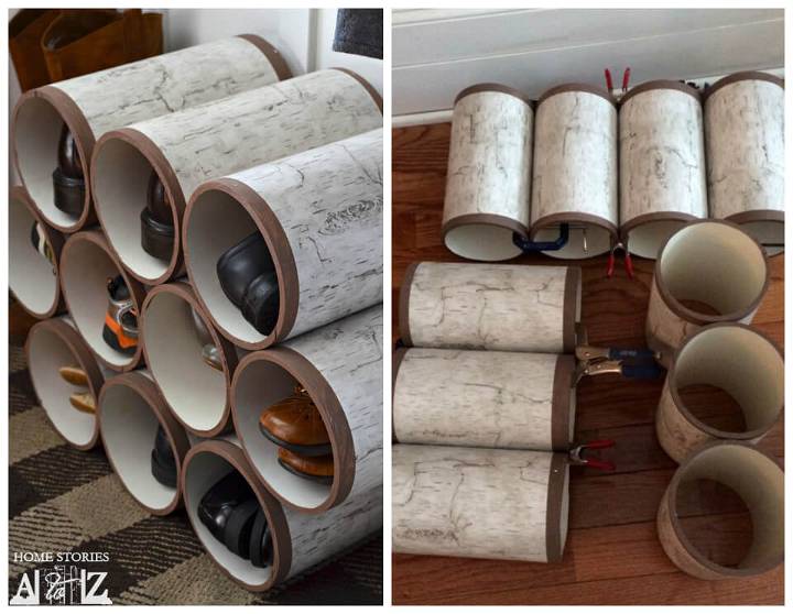 self-made PVC pipe shoes rack
