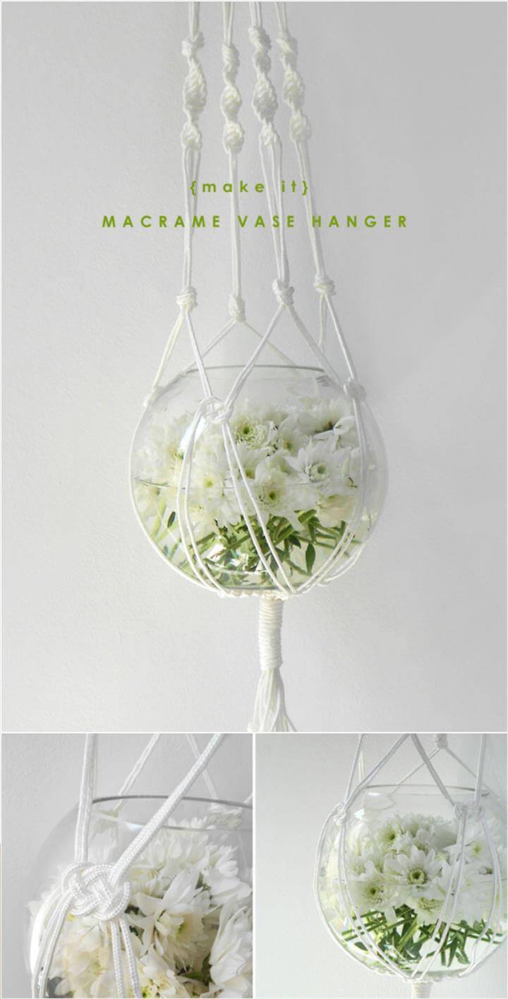 DIY white macrame plant hanger