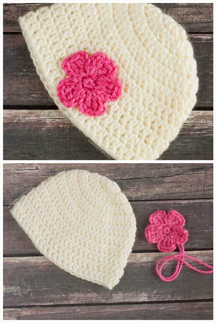 simple yet adorable crochet flower baby hat