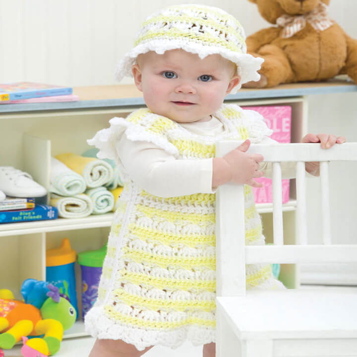 cool spring time baby dress and matching hat pattern