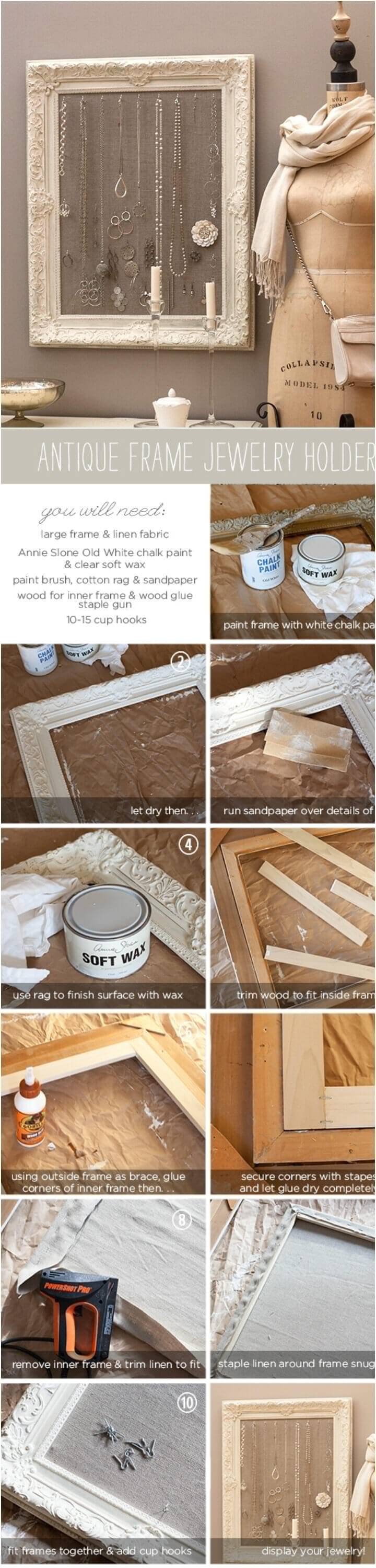 how to turn an antique frame into jewelry organizer