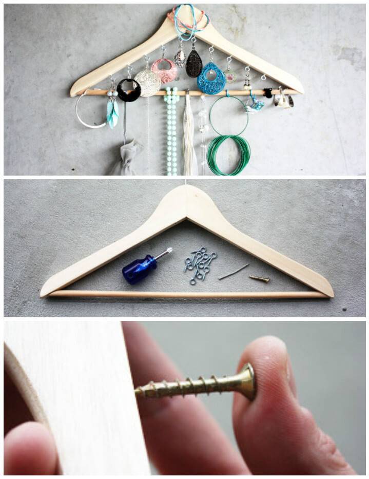 upcycled cloth hanger into jewelry organizer