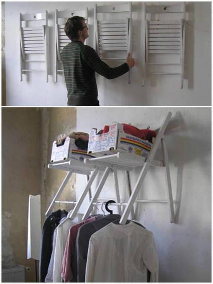 upcycled hanging chairs into closet organizers