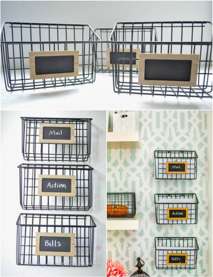 DIY metal wire baskets into mail organizer