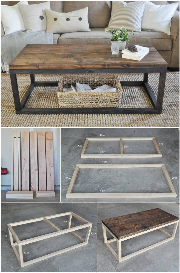 self-made industrial wooden coffee table