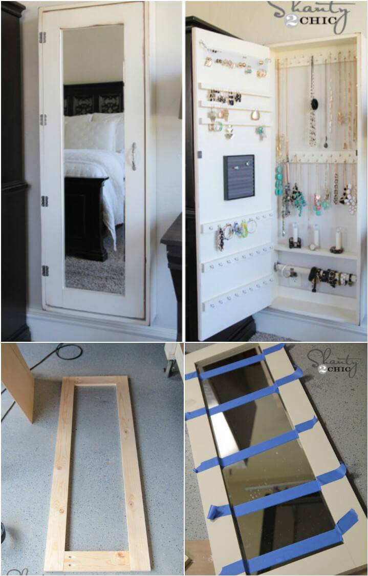 DIY inset wall hanging jewelry cabinet