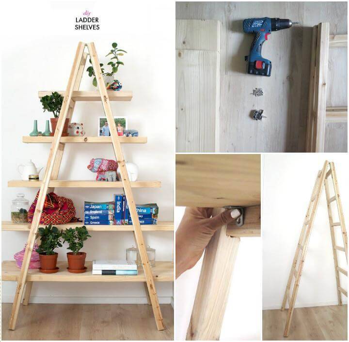 upcycled ladder shelves