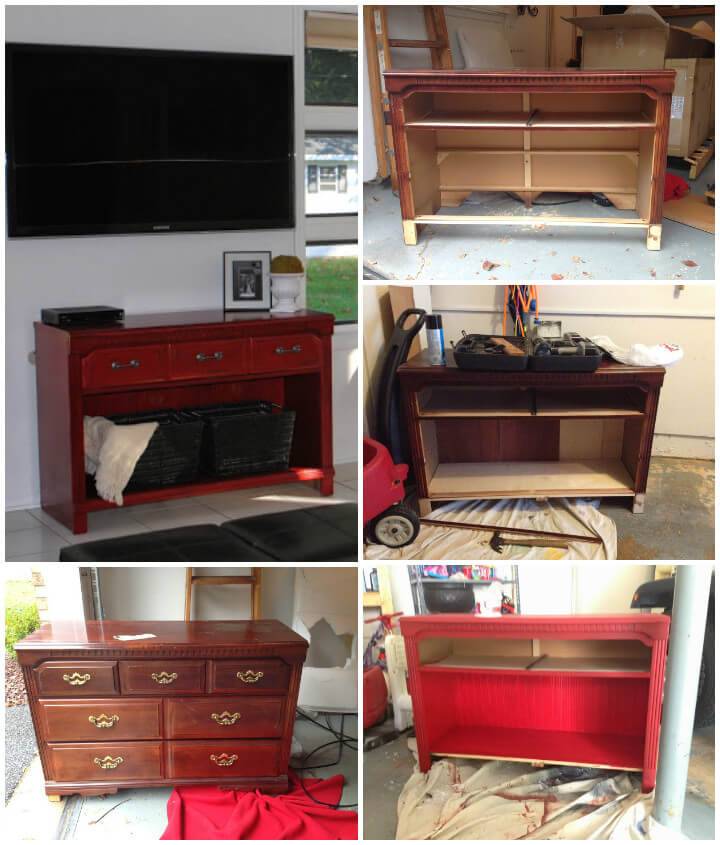 TV console made of an old dresser