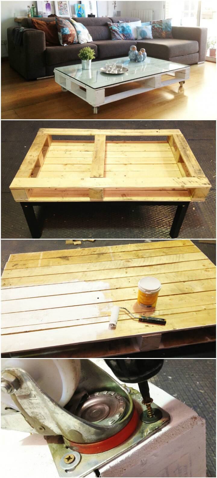 reclaimed pallet coffee table on wheels
