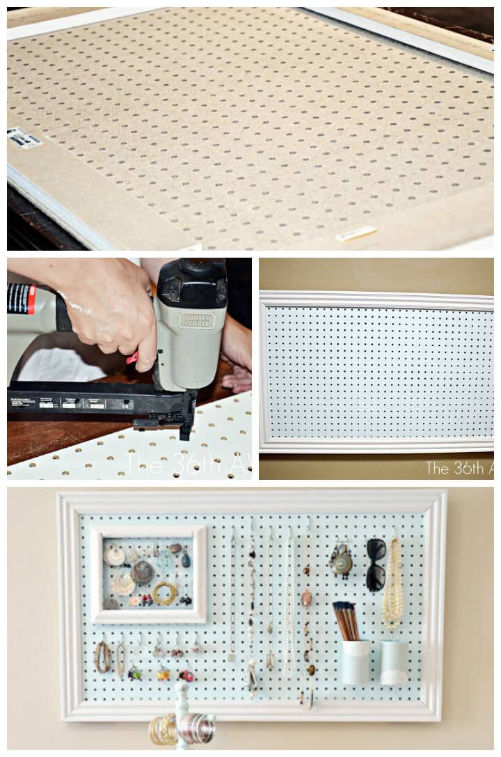 handcrafted peg board and jewelry organizer
