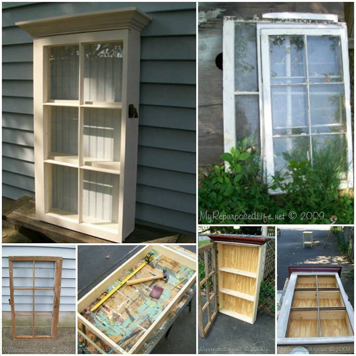 handmade cabinet from old windows