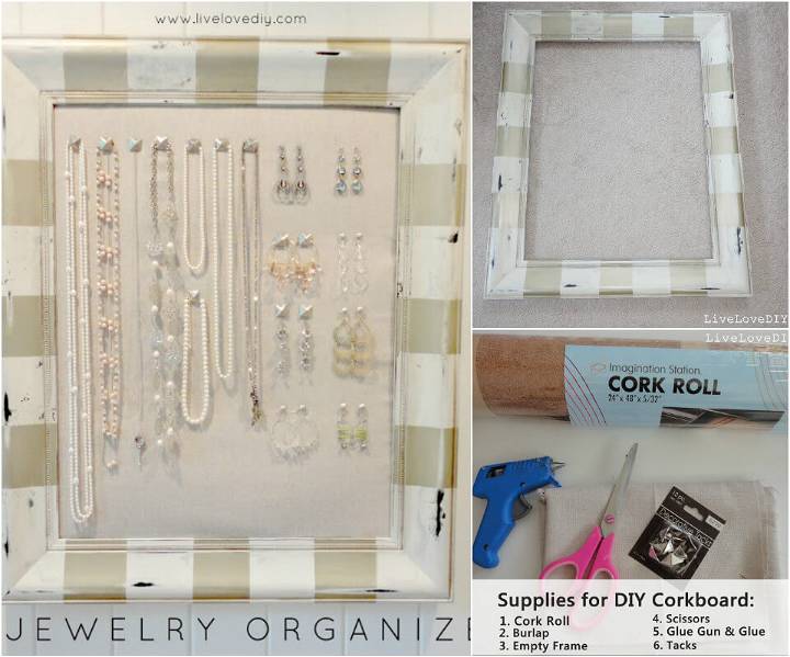 homemade cork board jewelry organizer