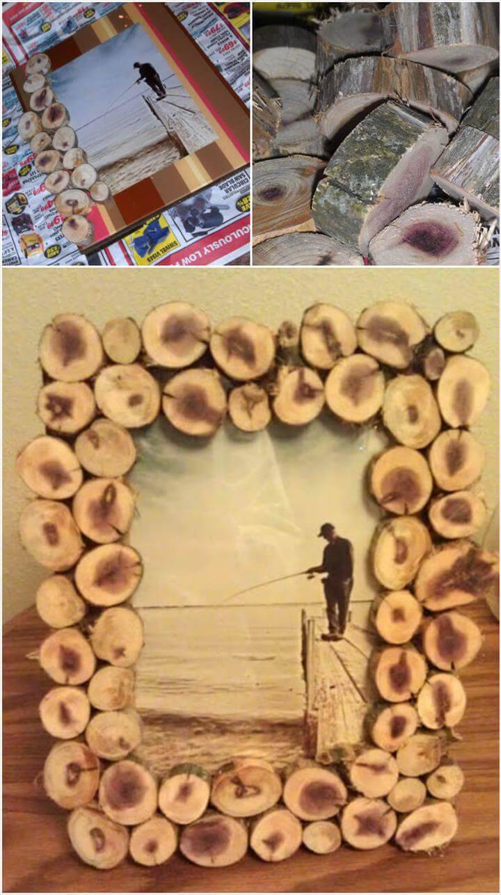 wood log slices photo frame