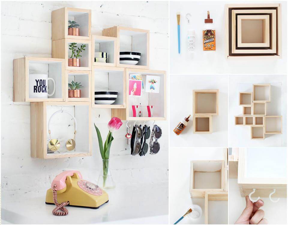 self-installed wall hanging box shelves