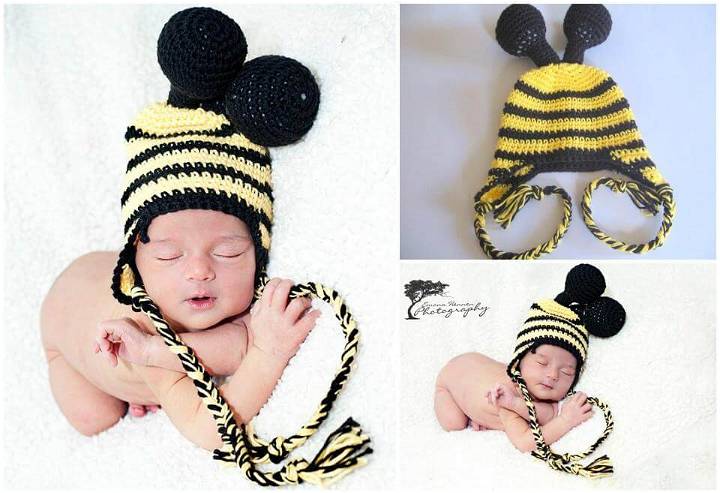 bumble bee crochet baby hat