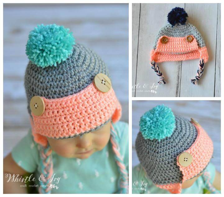 cozy crochet baby button trapper hat