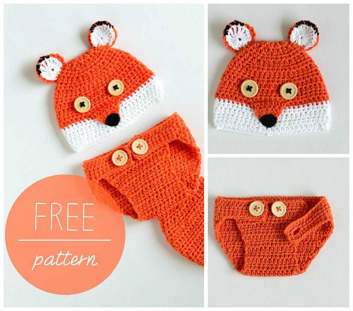 crochet baby hat and diaper cover inspired of fox