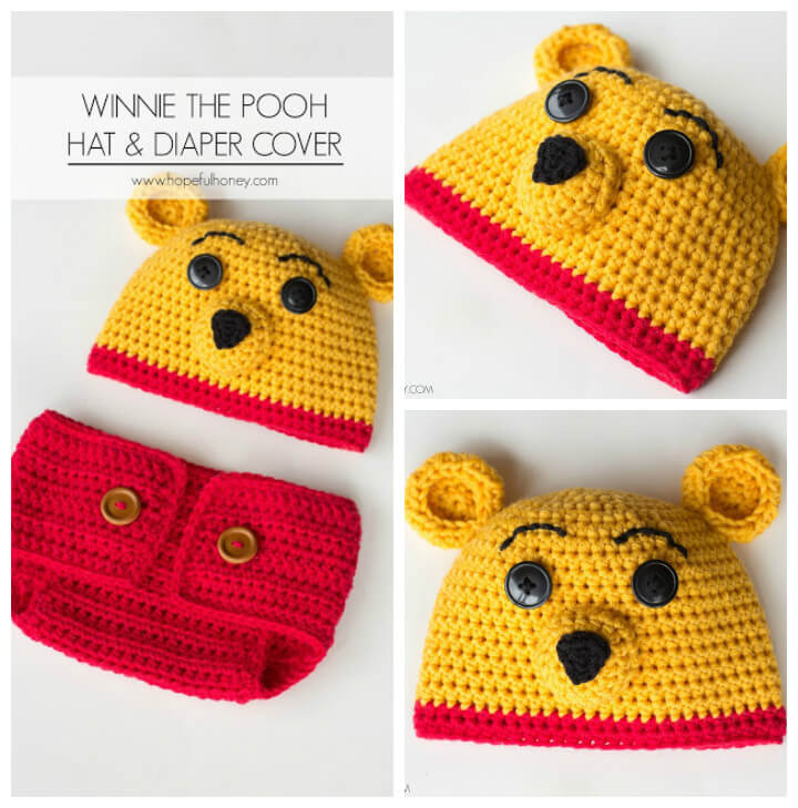 DIY crochet winnie the pooh crochet baby hat and diaper cover