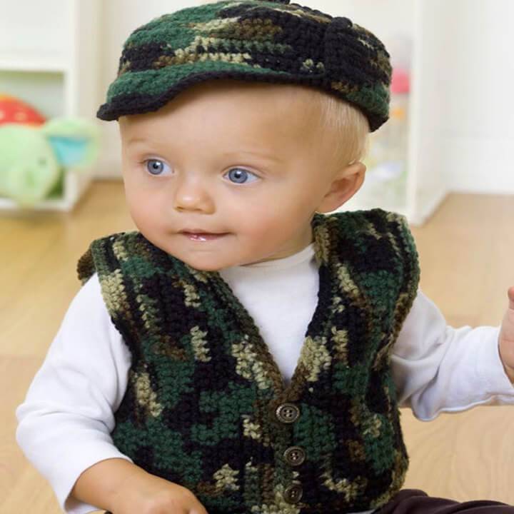 hunting baby crochet vest with matching hat
