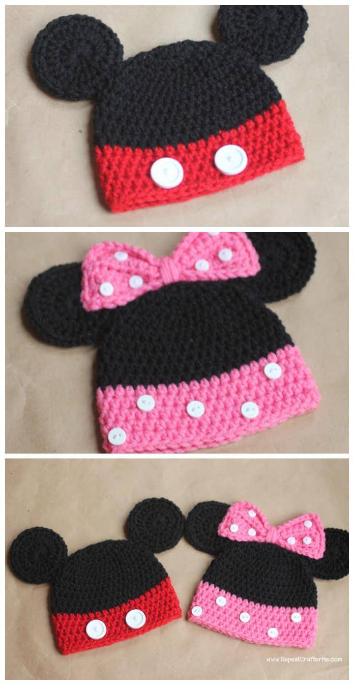 easy micky and minniw mouse baby crochet hat