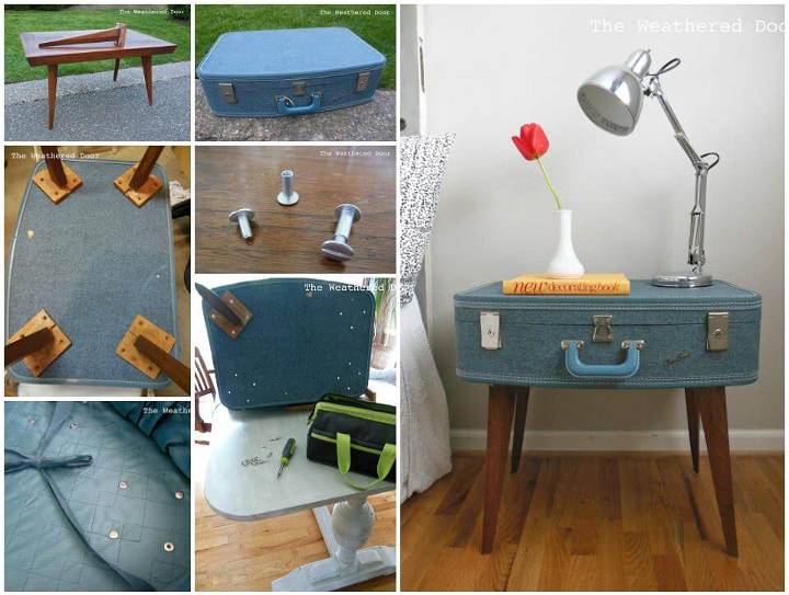 repurposed vintage suitcase into side table