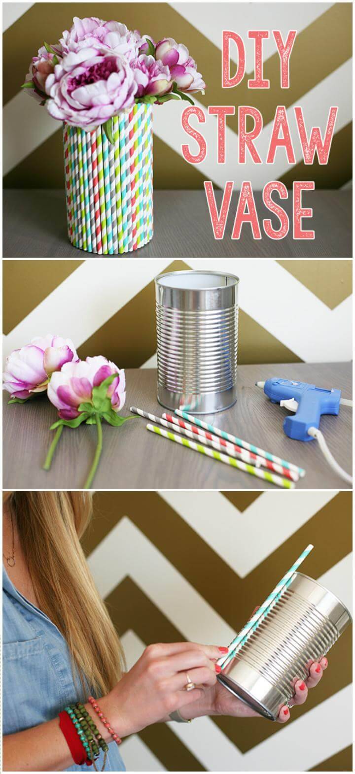 DIY tin can and straw vase