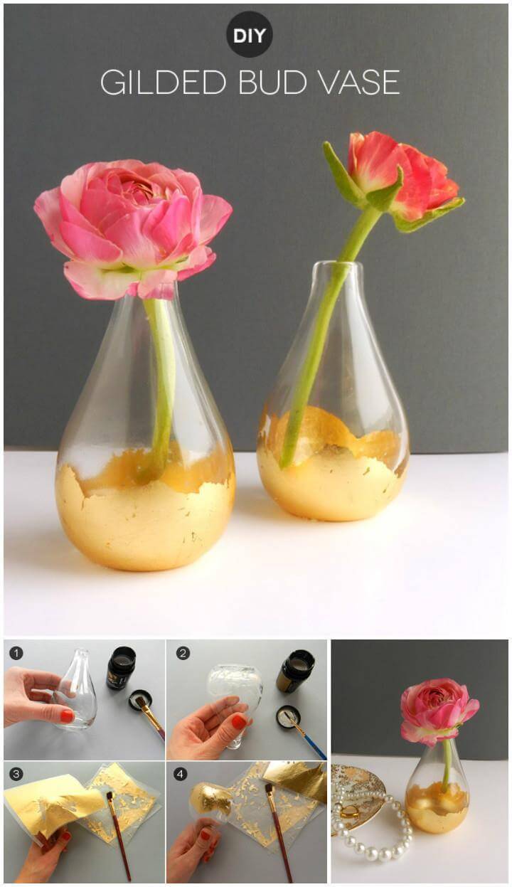 diy gold leaf gilded bud vase