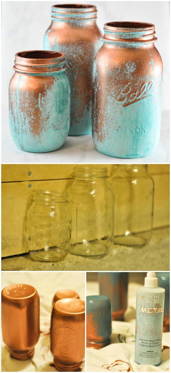 reclaimed mason jar blue patina vases