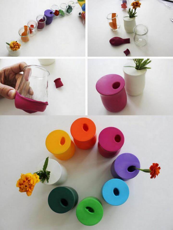 DIY balloon covered glass jar vases