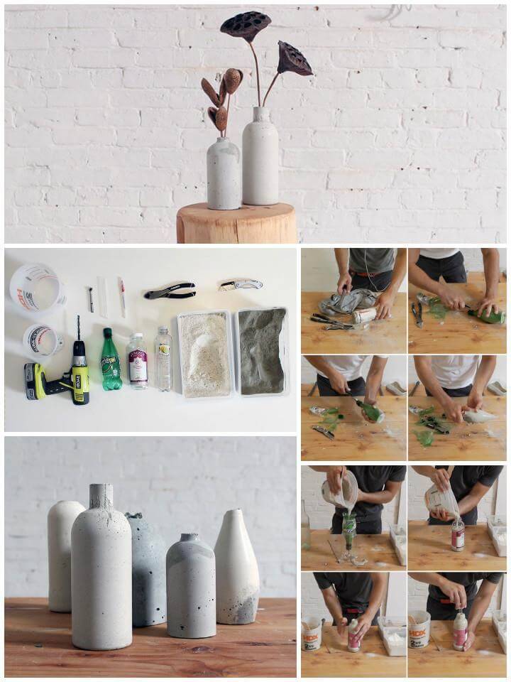 DIY concrete bottle vases