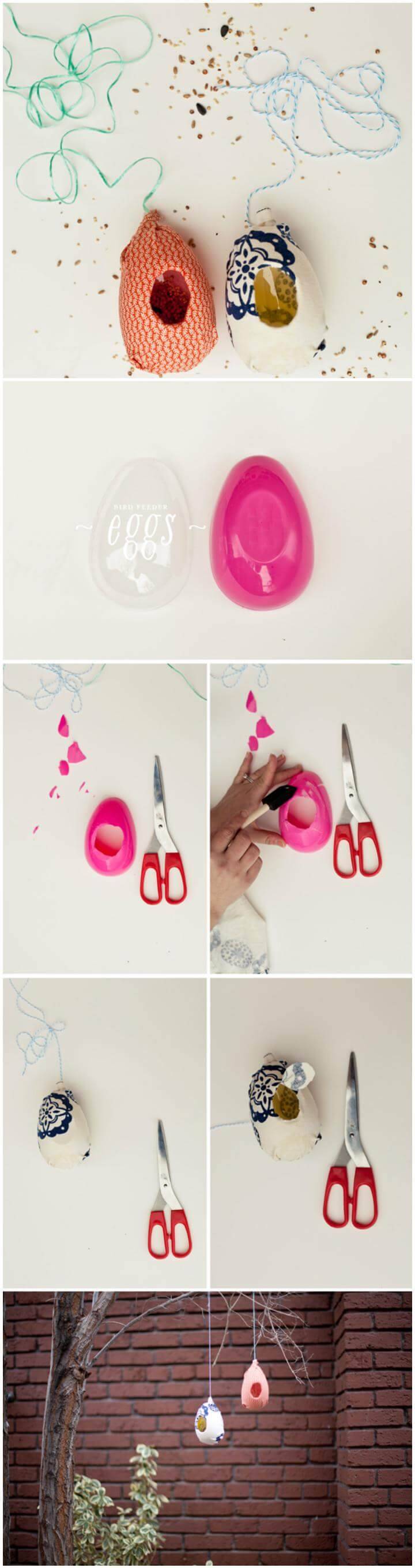 handcrafted plastic egg bird feeder