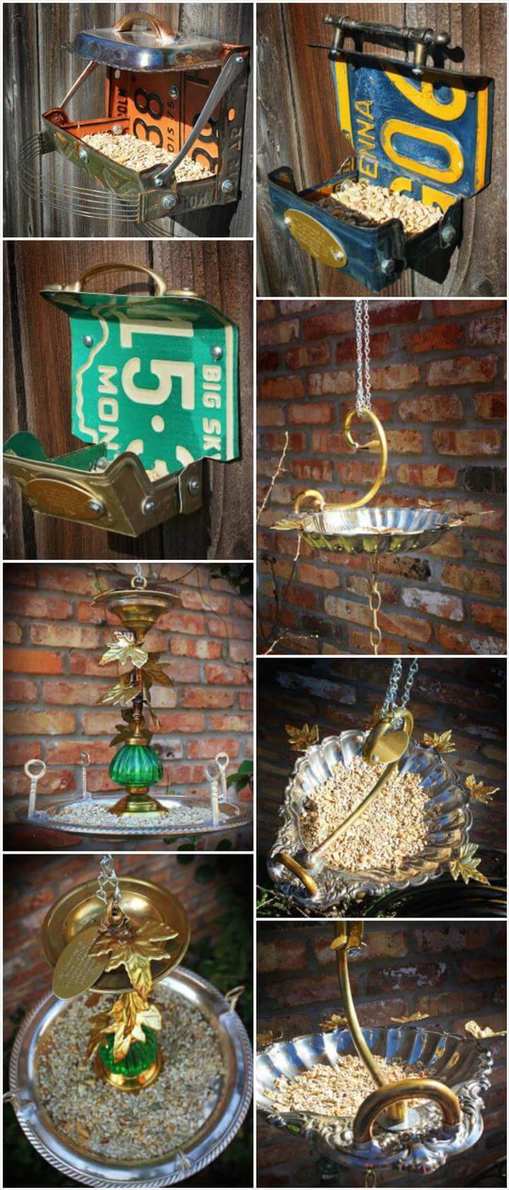 beautiful upcycled material bird feeders