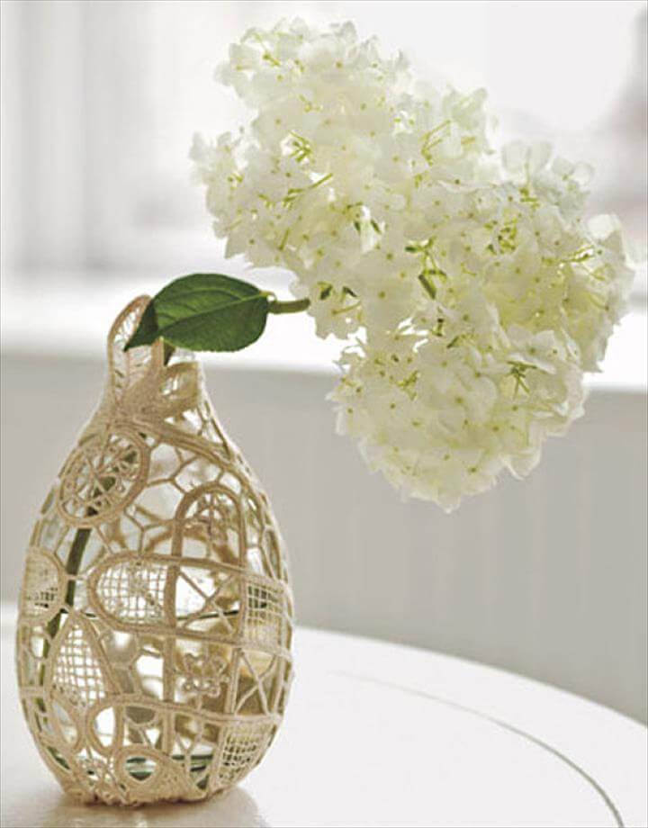 adorable doily wrapped flower vase