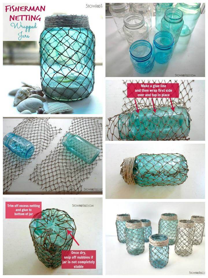 metal netting wrapped glass jar vase