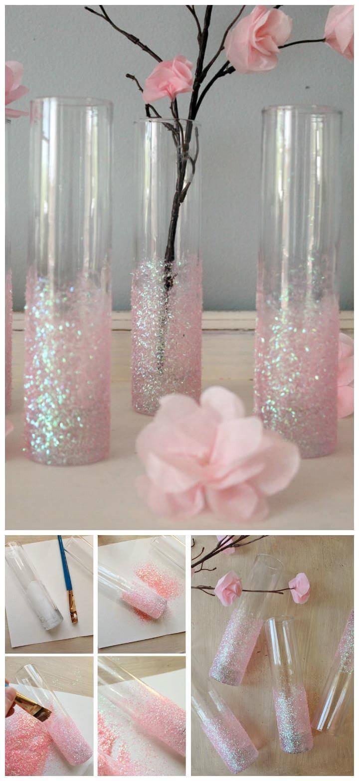 slime long glittery pink vases