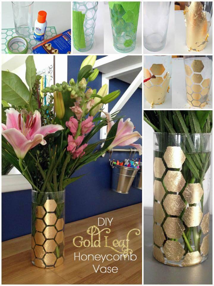 hexagonal gold leaf DIY vase